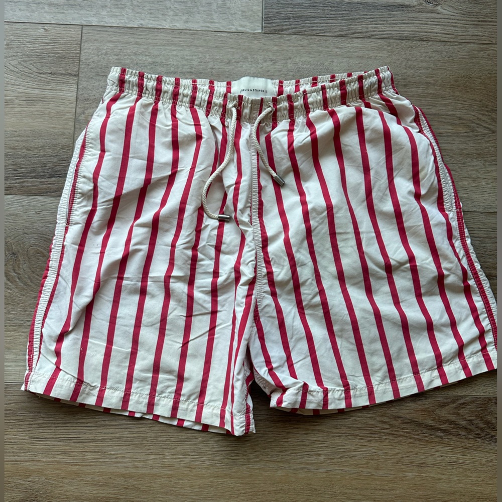 Solid and Striped Red and White Swim Shorts